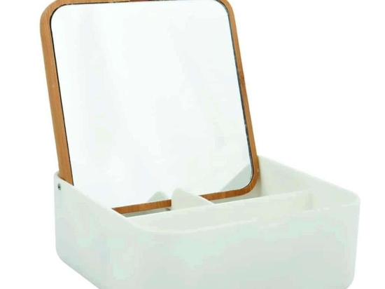 Θήκη Αποθήκευσης Με Καθρέπτη Alais 06234.001 13,8x13,8x15cm White-Natural Ακρυλικό,Bamboo