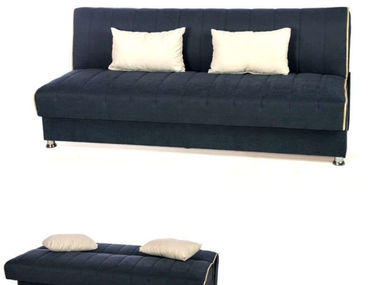 Καναπές Κρεβάτι 3Θέσιος New Leon 190x85x83cm Φ7 Blue Με Κρεμ Ρίγα 8/25 828-25-345 Ύφασμα