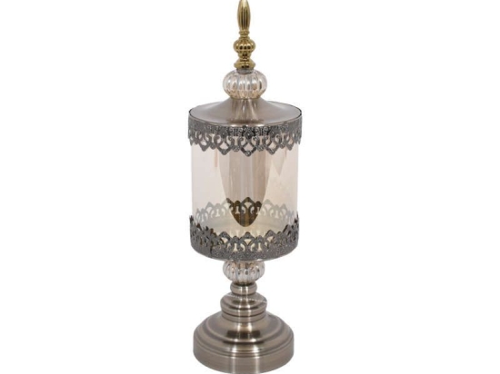 Κηροπήγιο Γυάλινο Με Καπάκι 373-92-260 40cm Bronze Μέταλλο,Γυαλί