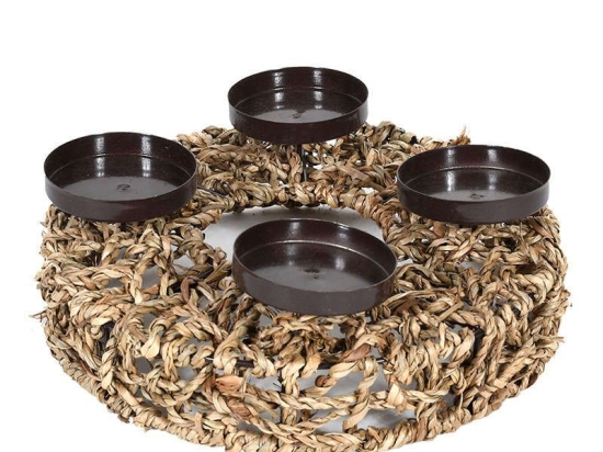 Κηροπήγιο 373-91-766 4 Θέσεων 25cm Black-Natural Ψάθα