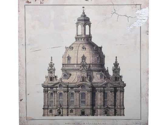 Πίνακας "Dresden Frauenkirche" 40x3.5x40cm Beige-Brown 1-159-92-011 Etiquette Τετράγωνοι Ξύλο