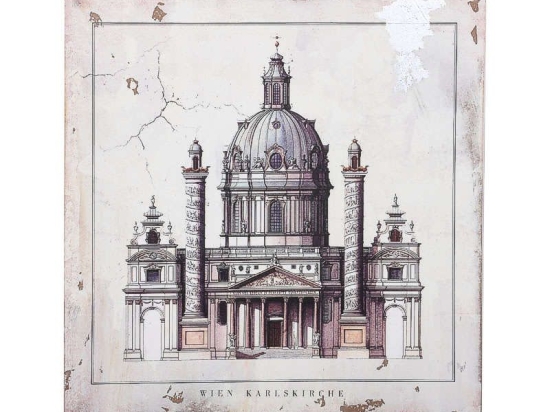 Πίνακας "Wien Karlskirche" 40x3.5x40cm Beige-Brown 1-159-92-012 Etiquette Τετράγωνοι Ξύλο