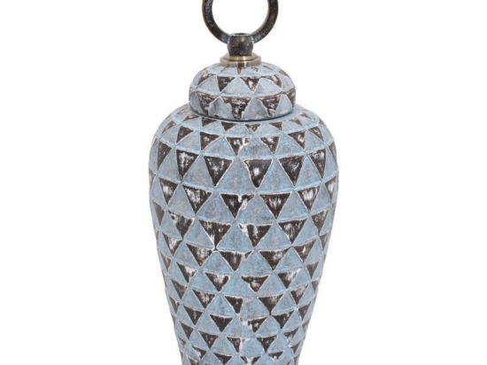 Βάζο Με Καπάκι Και Χερούλι 19077 0040-00-021 15x15x28cm Antique Ciel Μέταλλο,Κεραμικό