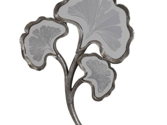 Διακοσμητικό Επιτοίχιο Με Καθρέπτη Flower 20968 279-220-050 30x2,8x37cm Silver Πολυρεσίνη