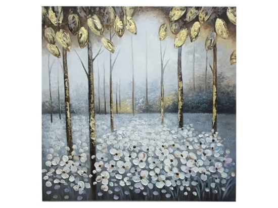 Πίνακας Forest 148-220-081 80x3x80cm Gold Τετράγωνοι Καμβάς