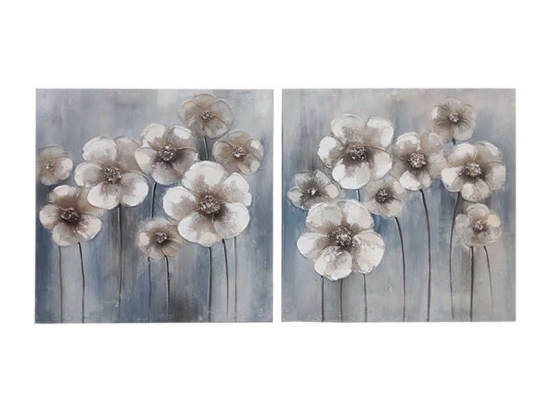Πίνακας   Flowers 1-108-121-976 60x3x60cm Beige-Brown-Blue Etiquette Σετ 2τμχ Τετράγωνοι Καμβάς