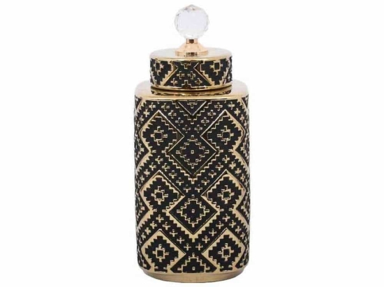 Βάζο Κεραμικό 08-122-186 14,5x14,5x36cm Black-Gold Κεραμικό