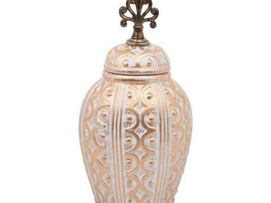 Βάζο Κεραμικό 08-122-210 17x13x32cm Beige-Gold Κεραμικό