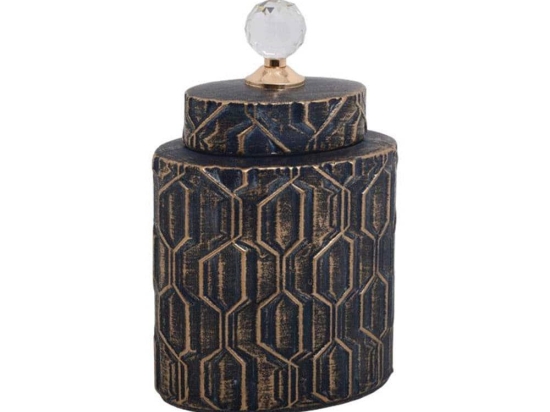 Βάζο Κεραμικό 373-221-693 17x11x28cm Black-Gold Κεραμικό