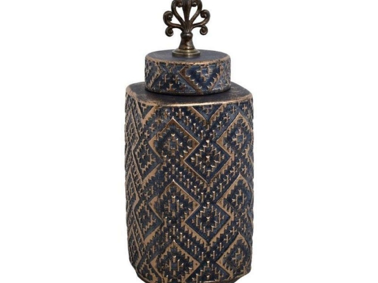Βάζο Κεραμικό 373-221-706 14x14x36cm Grey-Gold Κεραμικό