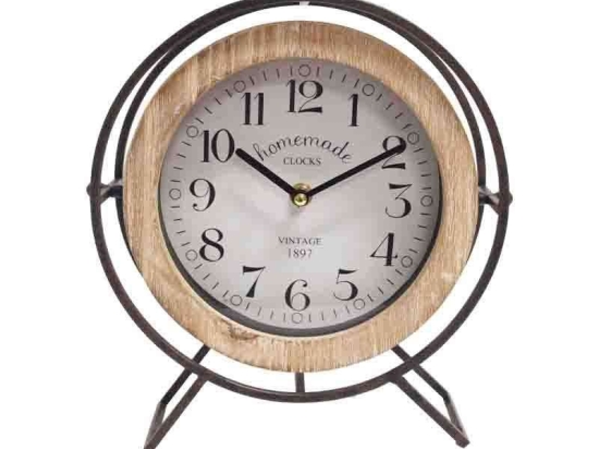 Ρολόι Επιτραπέζιο 133-121-518 25x8x26cm Natural Μέταλλο,Ξύλο