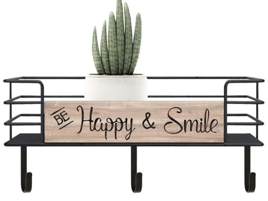 Κρεμάστρα Τοίχου Με Ράφι Happy & Smile 125-222-348 40x12,5x17,1cm Natural-Black Μέταλλο,Ξύλο