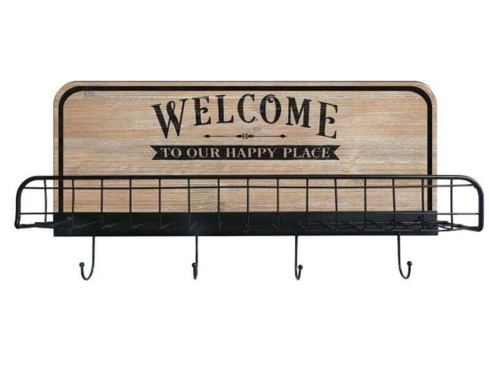 Κρεμάστρα Τοίχου Με Ράφι Welcome 125-222-355 60x12x31cm Natural-Black Μέταλλο,Ξύλο