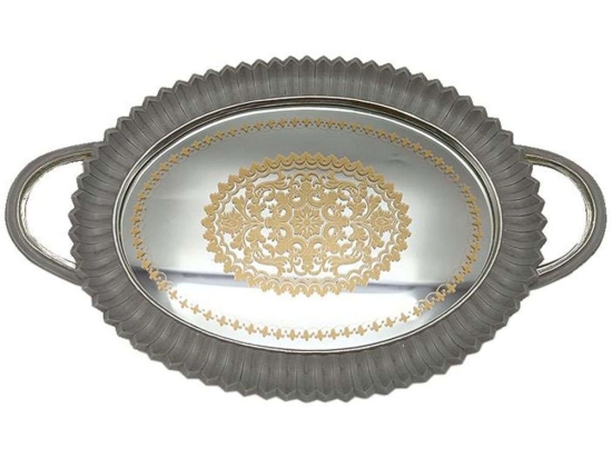 Διακοσμητικός Δίσκος Με Καθρέπτη 279-222-181 39x24x3,5cm Silver Πολυρεσίνη