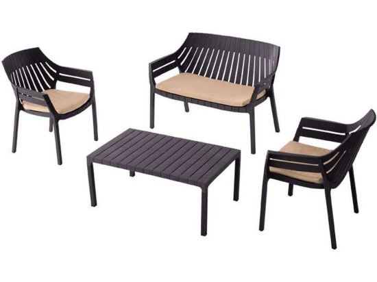 Σαλόνι Κήπου Elton (Σετ 4Τμχ) 807-123-011 Black-Brown 4 Θέσεων