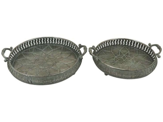 Διακοσμητικοί Δίσκοι (Σετ 2Τμχ) 160-123-068 44,5x38,5x9/39x33,5x9cm Silver Μέταλλο