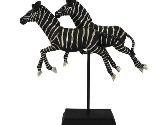 Διακοσμητικό Επιτραπέζιο 2 Zebras 253-223-504 34x9,5x34,5cm Black-Gold Πολυρεσίνη