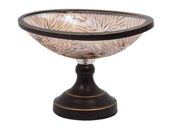 Διακοσμητικό Μπωλ Με Πόδι 373-223-974 33x18x20cm Honey-Brown Μέταλλο,Γυαλί