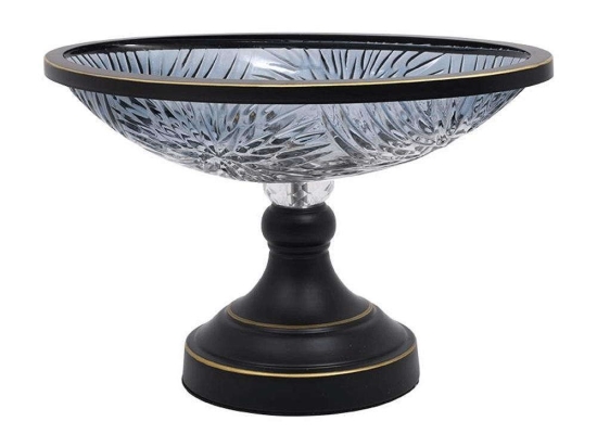 Διακοσμητικό Μπωλ Με Πόδι 373-223-980 33x19x20cm Grey Μέταλλο,Γυαλί