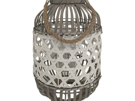 Φανάρι 722-123-027 22x35cm White-Brown Γυαλί,Bamboo