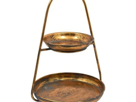 Διακοσμητικός Δίσκος Διώροφος 149-223-026 31x29,5x45cm Bronze Μέταλλο