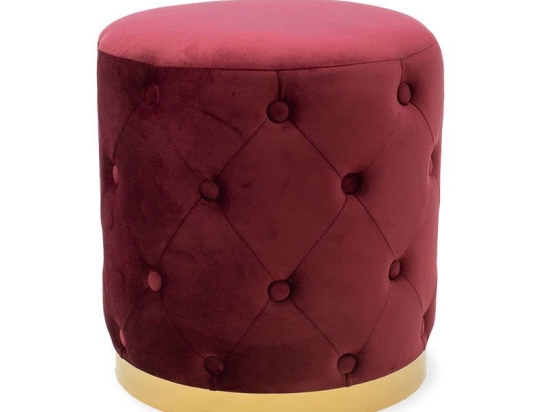 Σκαμπό Cora 110-000006 Φ40x42cm Red-Gold Βελούδο, Μέταλλο