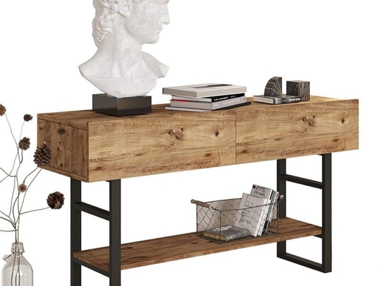 Κονσόλα Vien 176-000008 139x43x75,5 Oak-Black Μοριοσανίδα, Μέταλλο