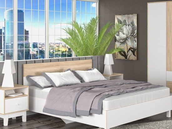 Κρεβάτι Awell 173-000004 164x203x91 Για Στρώμα 160x200 Sonoma-White Διπλό Μοριοσανίδα, Μελαμίνη