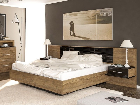 Κρεβάτι Romilly 173-000012 209x265x91 Για Στρώμα 160x200 Black Gloss-Walnut Διπλό Μοριοσανίδα, Μελαμίνη