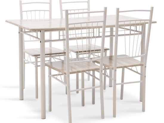 Τραπεζαρία Roza 072-000028 (Σετ 5τμχ) 120x70x75cm Light grey- White Gloss 4 Θέσεων