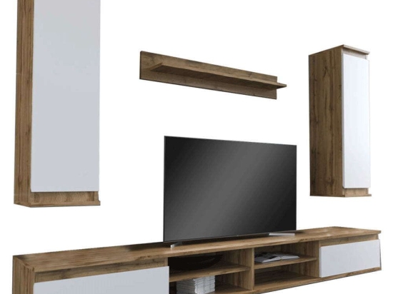 Σύνθεση Τηλεόρασης Sandro 192-000029 220x37x160cm Walnut-White