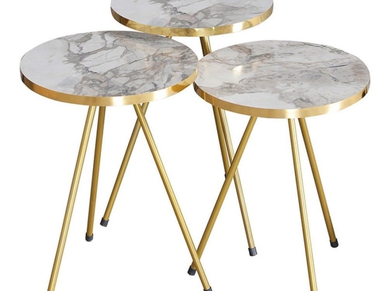 Τραπεζάκια Βοηθητικά Weber 120-000343 (Σετ 3τμχ) White Grey - Gold