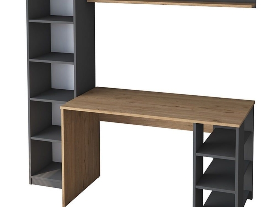 Γραφείο Με Βιβλιοθήκη Goldie 182-000048 160x45x161.8cm Anthracite-Natural
