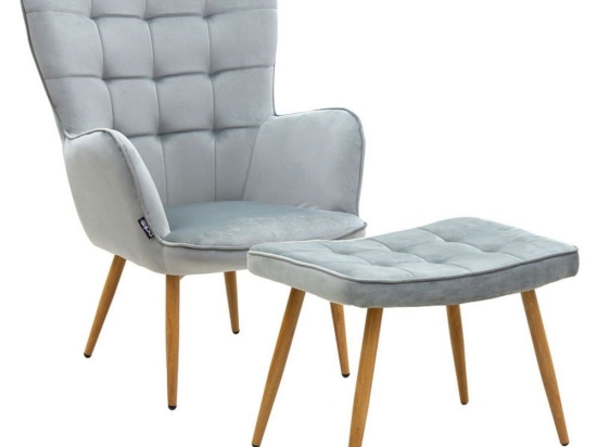 Πολυθρόνα Maddison Με Υποπόδιο 029-000157 Βελούδο Grey-Natural 68x72x98cm