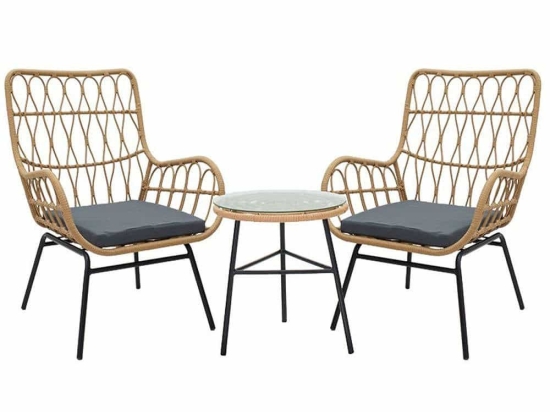 Τραπεζαρία Κήπου Gaus (Σετ 3Τμχ) 140-000049 45x45x46cm Natural-Black 2 Θέσεων