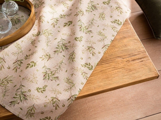Καρέ Feuille 358 Beige-Green Gofis Home 85X85 Λινό-Πολυέστερ