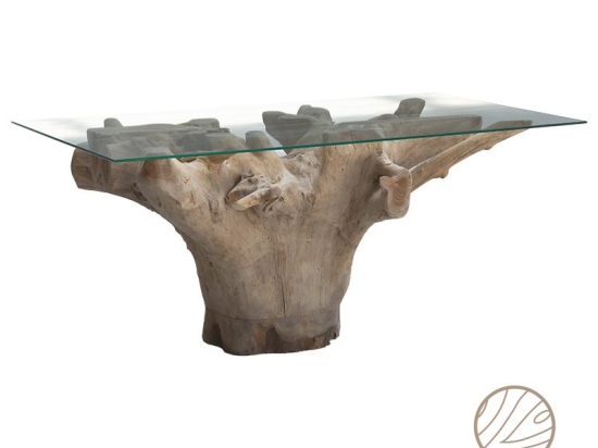 Τραπέζι σαλονιού Reef pakoworld γυαλί 6mm tempered-χειροποίητo μασίφ ξύλο φυσικό 100x70x51εκ