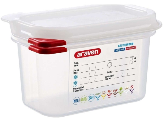 Φαγητοδοχείο Hermet Gn 1/9 AR00003021 17,6x10,8x10cm 1lt Clear-Red Araven Πολυπροπυλένιο