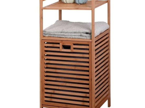 Καλάθι Απλύτων Με Ράφι FNSJ218014 44x33x96cm Brown Max Home Bamboo-Πολυέστερ