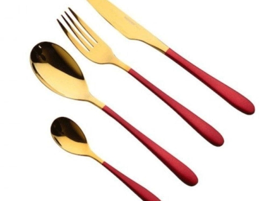 Μαχαιροπίρουνα Lisboa (Σετ 16Τμχ) BG00045148 Red-Gold Bergner 16 τμχ Ανοξείδωτο Ατσάλι
