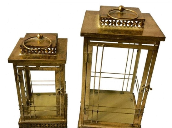 Φανάρι Μεταλλικό (Σετ 2Τμχ) HC223071T2 36cm/27cm Gold Oriana Ferelli® Μέταλλο