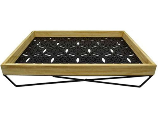 Δίσκος Με Βάση 794393 40x30x7cm Natural-Black Ankor Μέταλλο,Ξύλο