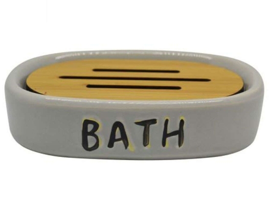 Σαπουνοθήκη Bath 810253 13,7x9,7x3cm Grey-Natural Ankor Bamboo,Κεραμικό