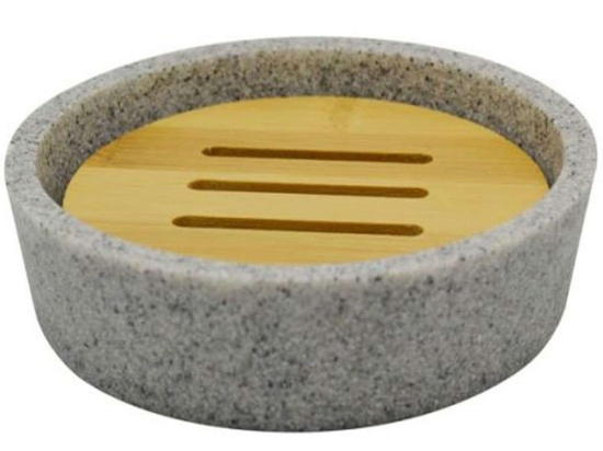 Σαπουνοθήκη 817481 11,3x11,3x2,5cm Grey-Natural Ankor Bamboo-Πολυέστερ