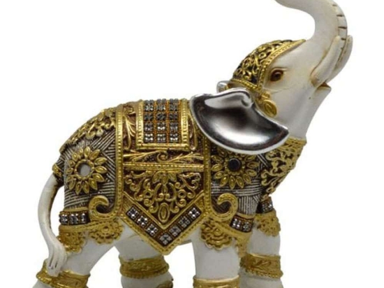 Διακοσμητικός Ελέφαντας 815197 12,5x5,5x15,5cm White-Gold Ankor Πολυέστερ
