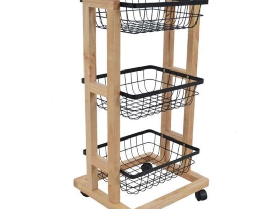 Μανάβης Τρόλεϊ Με 3 Ράφια 819744 42x35x77,5cm Black-Natural Ankor Μέταλλο,Ξύλο