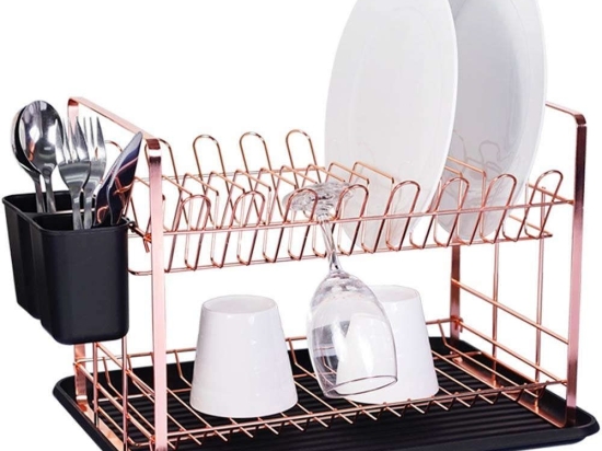 Πιατοθήκη Διώροφη 805006 48x32x29cm Black-Rose Gold Ankor Μέταλλο,Πλαστικό
