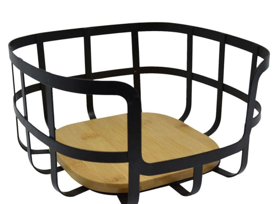 Φρουτιέρα 819713 24x24x12,7cm Black-Natural Ankor Μέταλλο,Bamboo