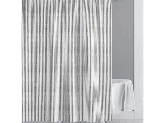 Κουρτίνα Μπάνιου Ριγέ 823796 180x180cm White-Grey Ankor 180Πx180Υ 180x180cm Πολυέστερ