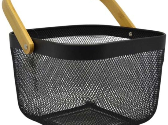 Φρουτιέρα Μεταλλική 826131 24,5x24,5x31,5cm Black-Natural Ankor Μέταλλο,Bamboo
